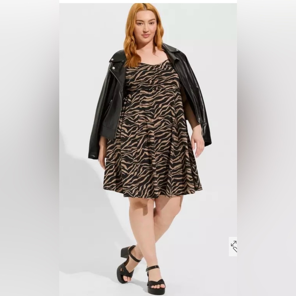 Torrid Womens Black/Brown Striped Mini Challis Skater Dress, Pocket, Plus Size 3 - Picture 8 of 15
